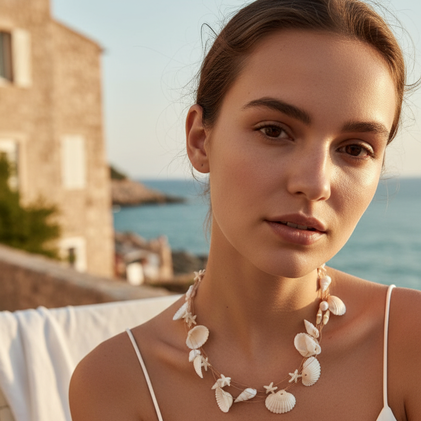 Seashell Gold Wire Choker — beach necklace angle view | THE ARCIVE