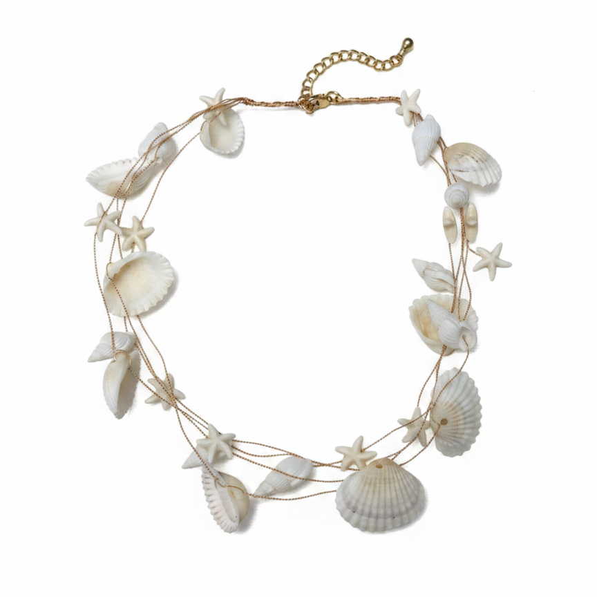 Seashell Gold Wire Choker — seashell necklace flat lay | THE ARCIVE