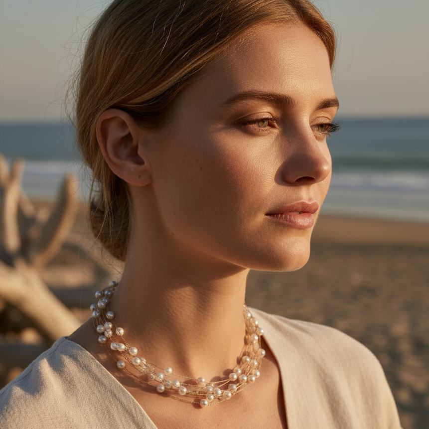Floating Pearl Wire Choker — pearl wire necklace angle view | THE ARCIVE
