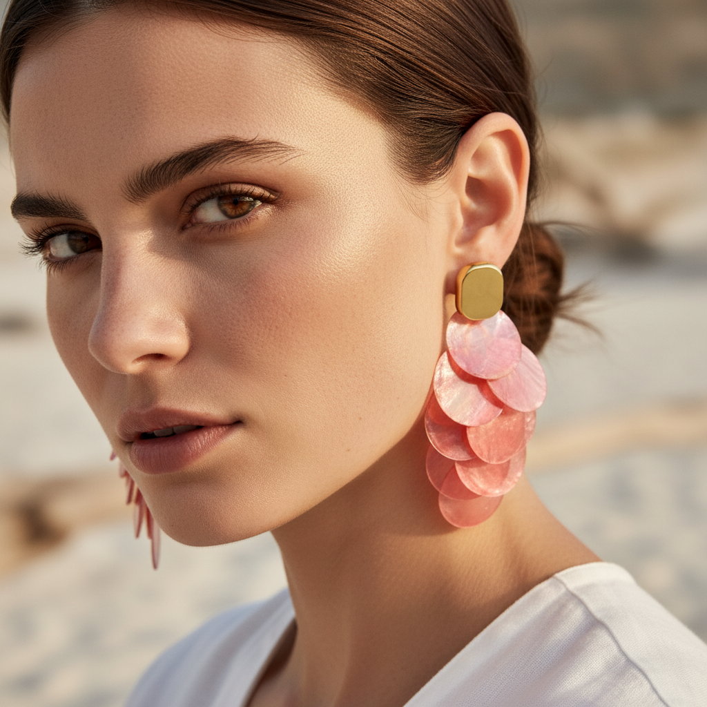 Pétale Drops — coral petal earrings angle view | THE ARCIVE
