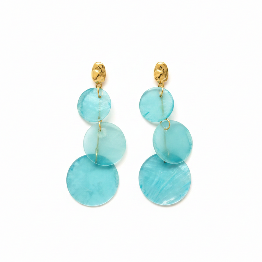Lagoon Drops, teal layered petal drop earrings, flat lay | THE ARCIVE