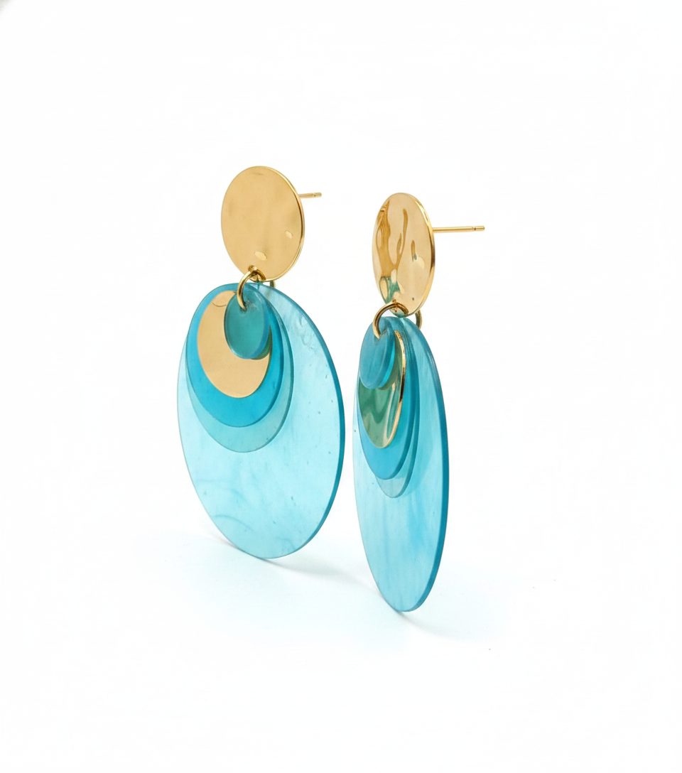 Aqua Disc Studs — aqua disc earrings angle view | THE ARCIVE