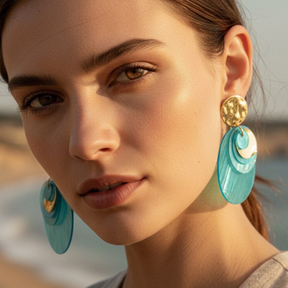Aqua Disc Studs — teal disc stud earrings detail | THE ARCIVE