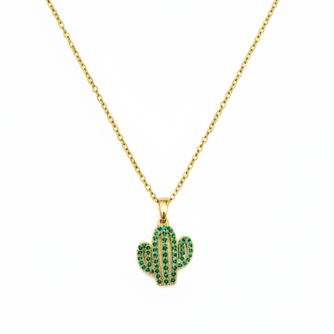 Cactus Charm Necklace — green zircon cactus pendant gold necklace | THE ARCIVE