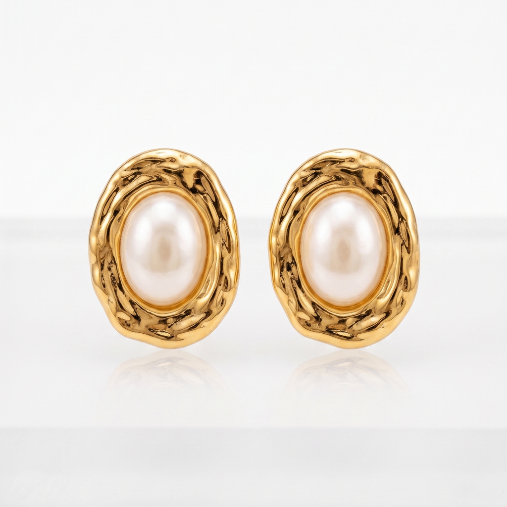 Pearl Oval Frame Stud Earrings — freshwater pearl oval frame studs | THE ARCIVE