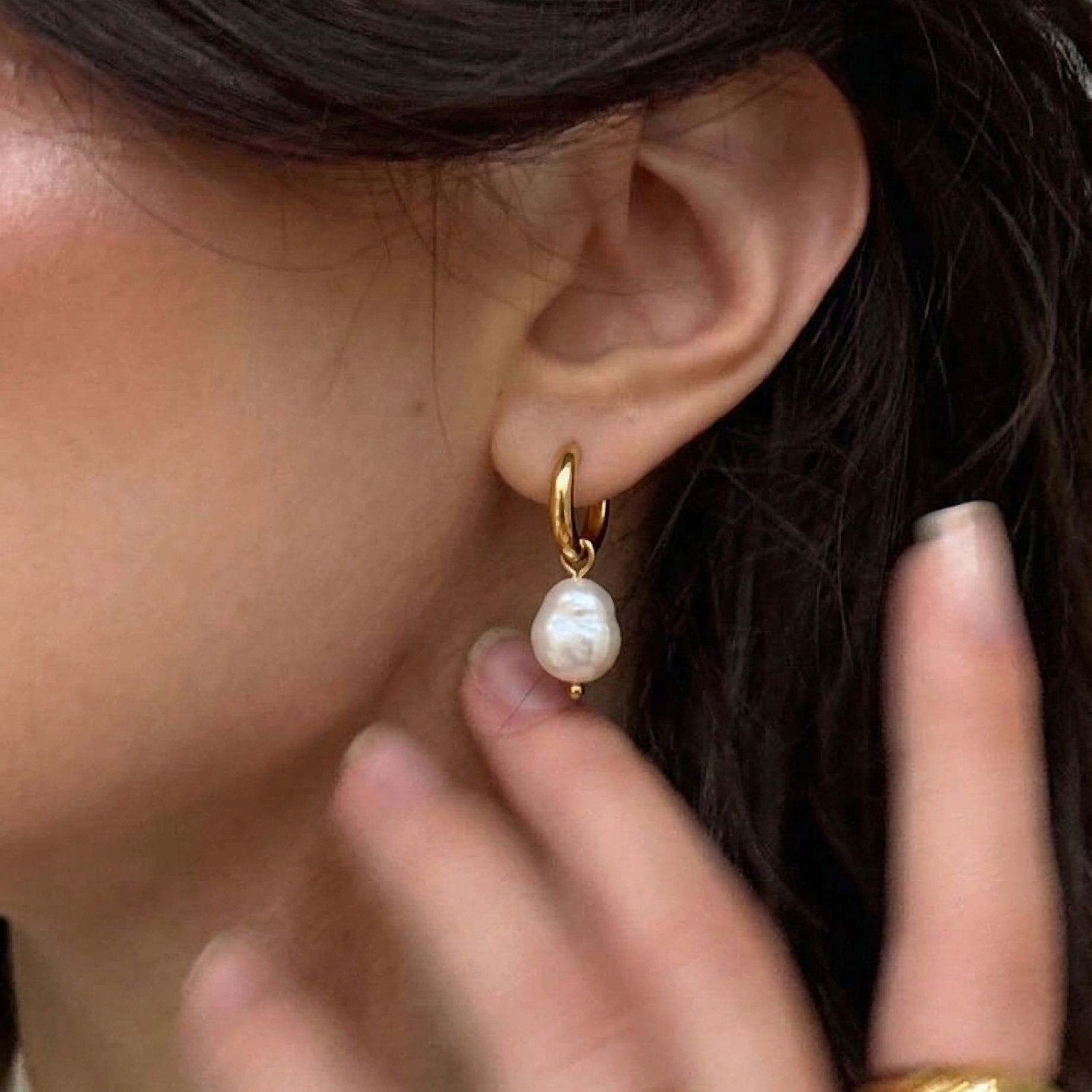 Dew Drops — pearl stud earrings detail shot | THE ARCIVE