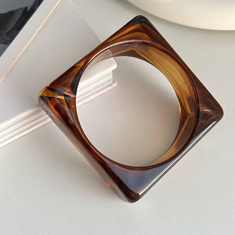 Tortoiseshell Square Bangle — amber-brown tortoiseshell resin cuff | THE ARCIVE
