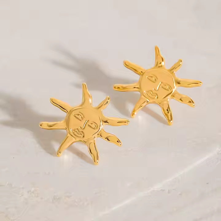 Sun Face Stud Earrings — celestial gold sun face studs | THE ARCIVE