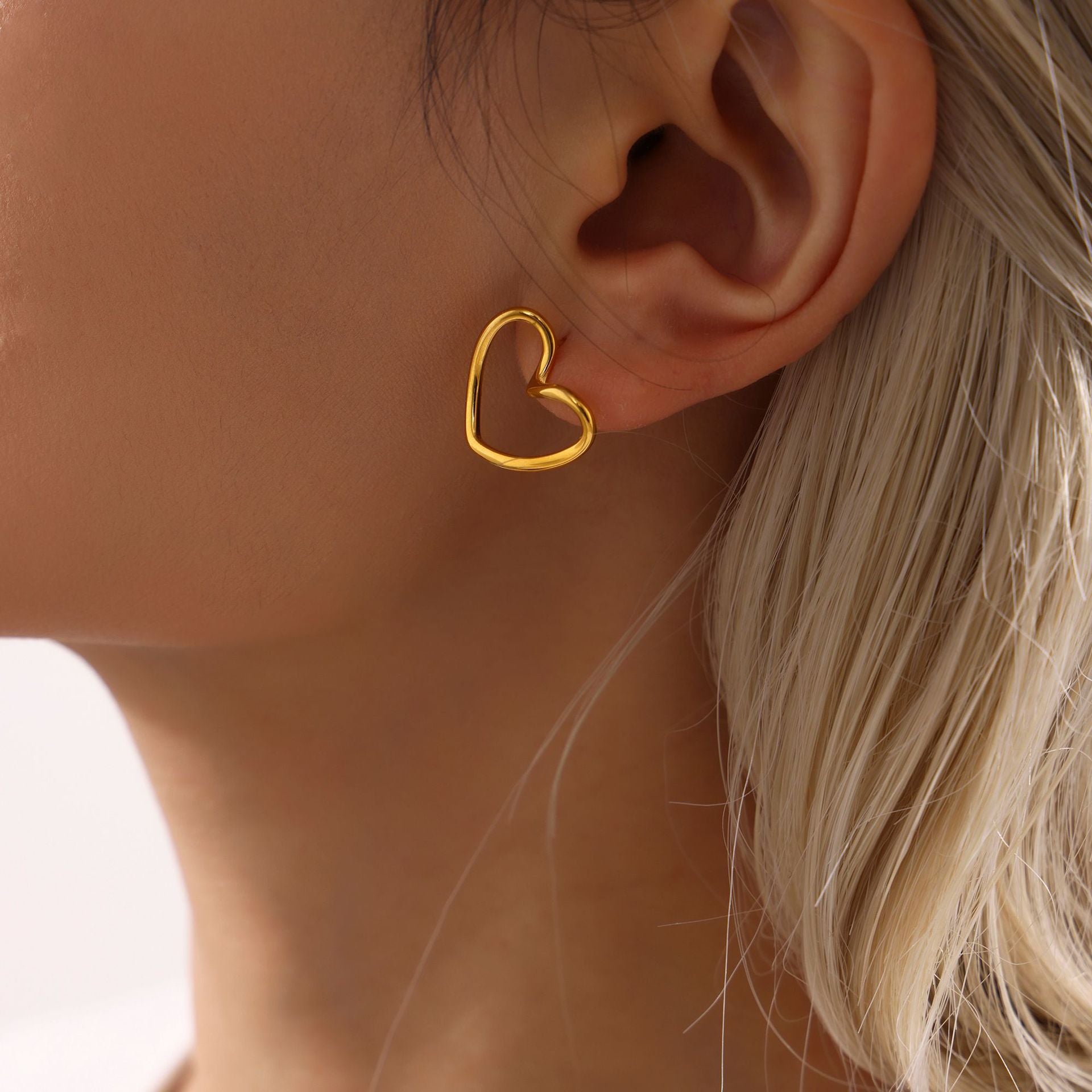Gold Heart Hoop Earrings — open heart hoop earring detail | THE ARCIVE