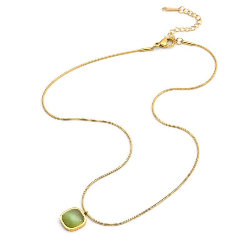 Verdure Pendant Necklace — green bezel pendant necklace angle | THE ARCIVE