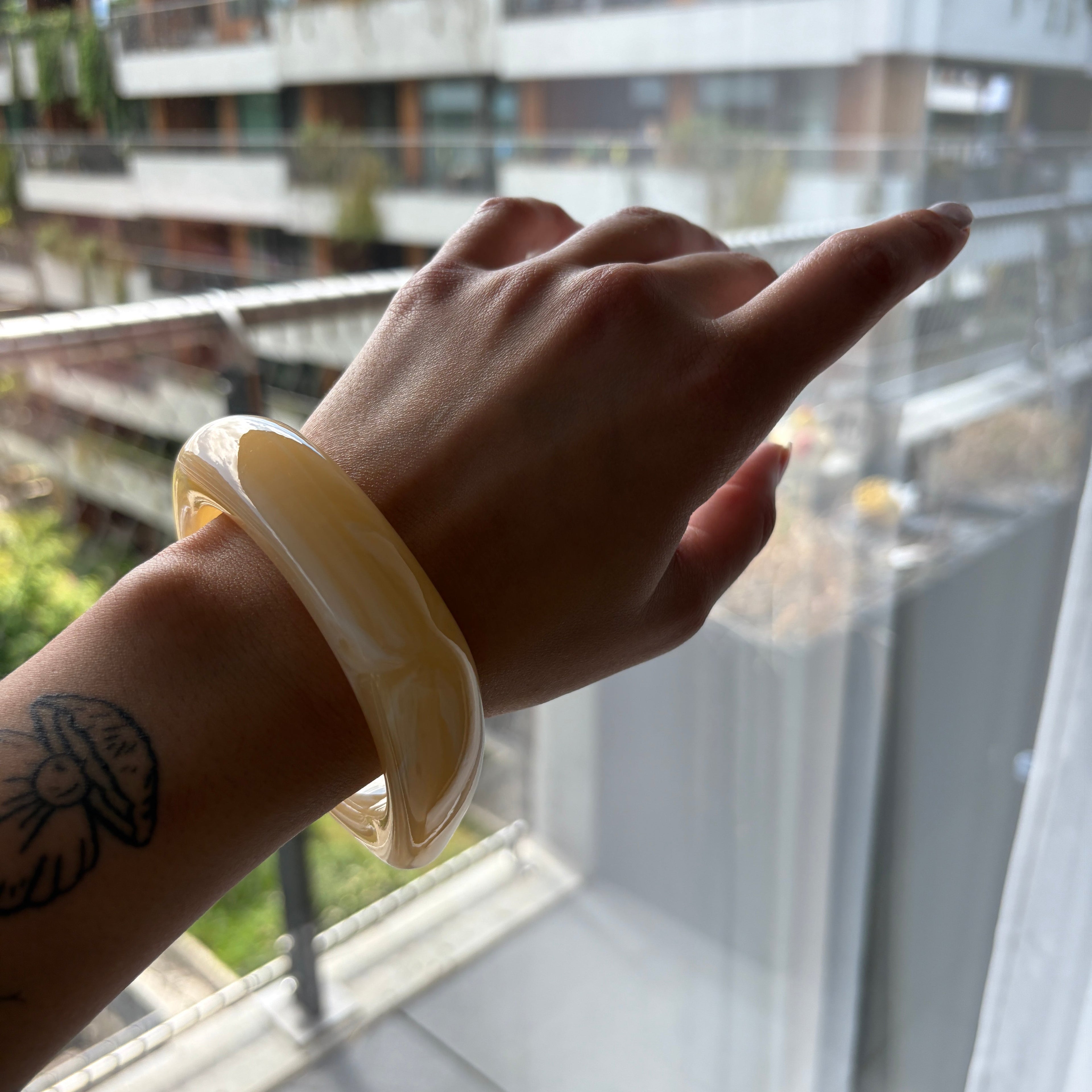 Ivory Square Resin Bangle — cream cuff bracelet lifestyle | THE ARCIVE