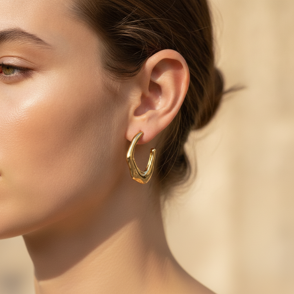 Arche Hoops - sculptural hoop earrings worn on model | THE ARCIVE