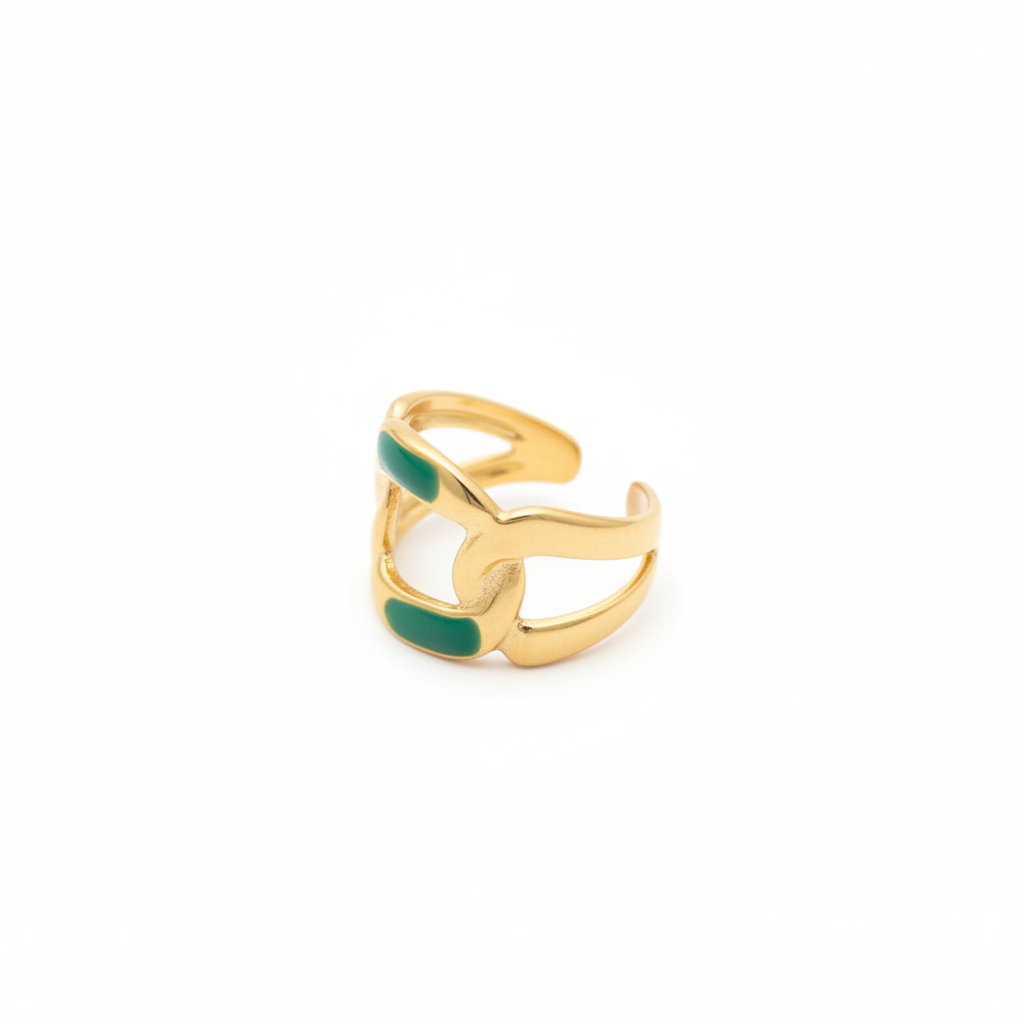 Chaîne Ring - green enamel chain link cuff ring angled view | THE ARCIVE