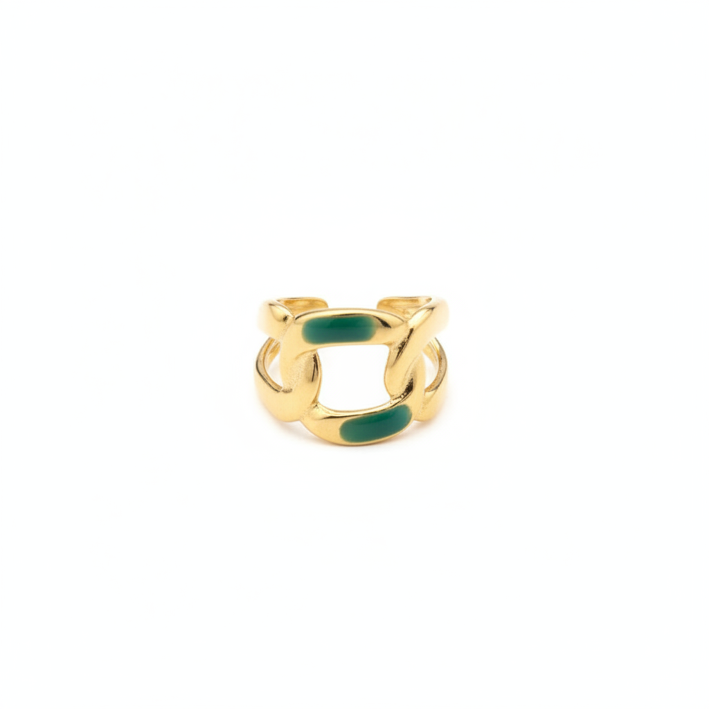 Chaîne Ring - stainless steel chain ring with green enamel | THE ARCIVE
