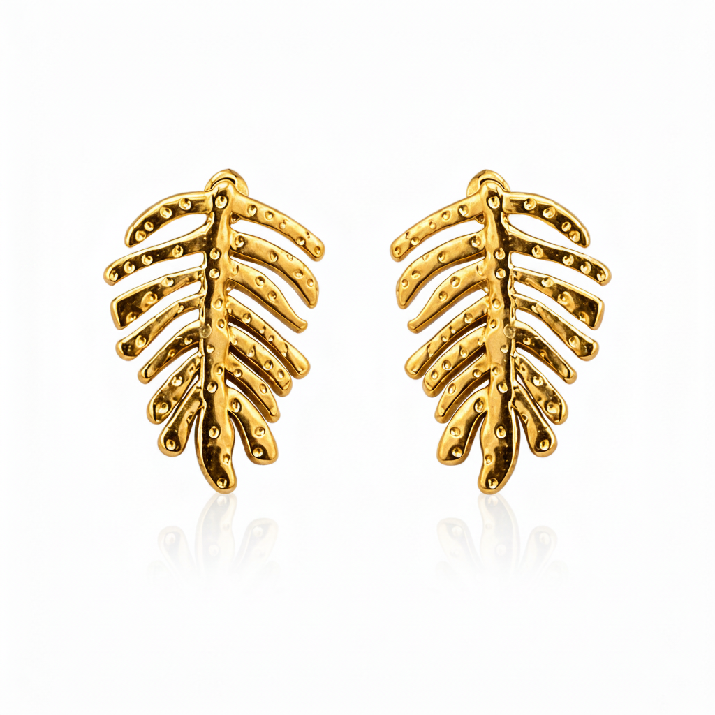 Tropical Leaf Stud Earrings — gold leaf stud earring front | THE ARCIVE