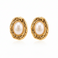 Pearl Oval Frame Stud Earrings — freshwater pearl gold oval frame studs | THE ARCIVE