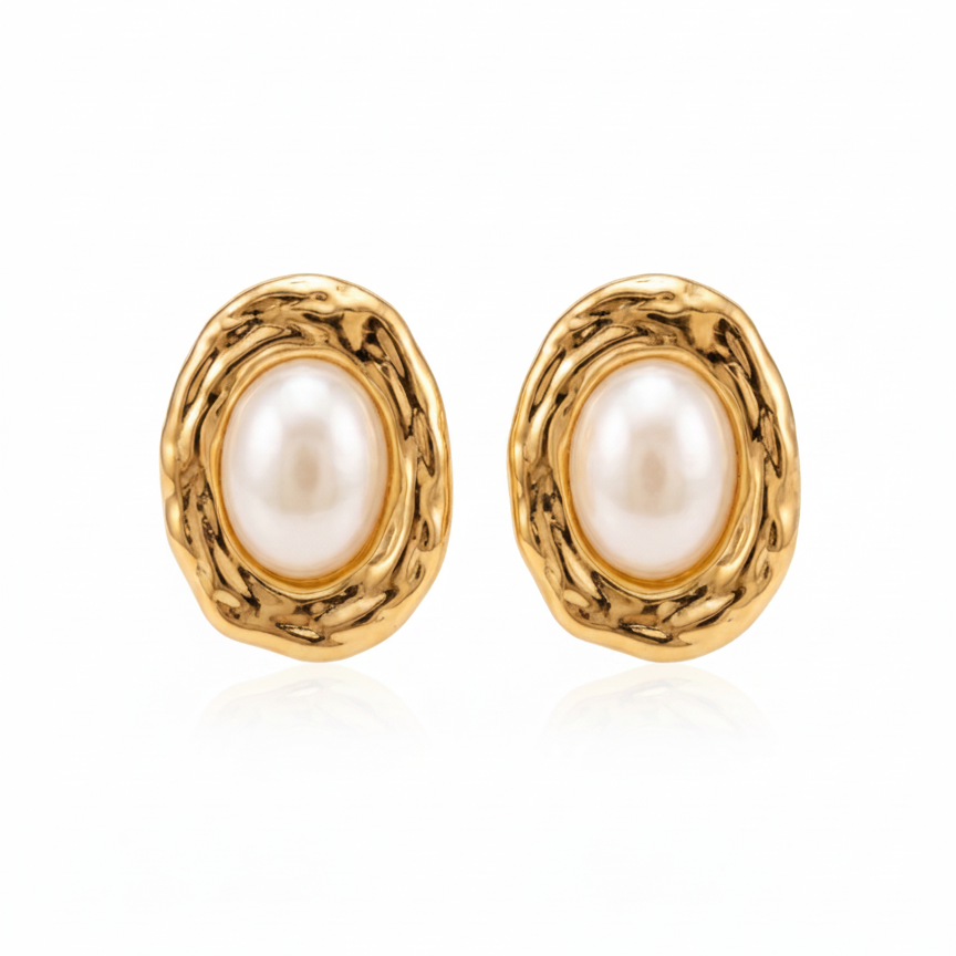 Pearl Oval Frame Stud Earrings — freshwater pearl gold oval frame studs | THE ARCIVE