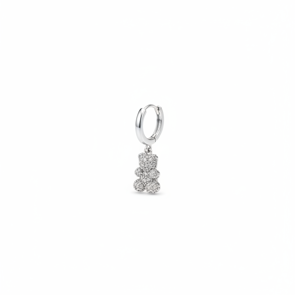 Teddy Earring - crystal teddy bear huggie hoop | THE ARCIVE