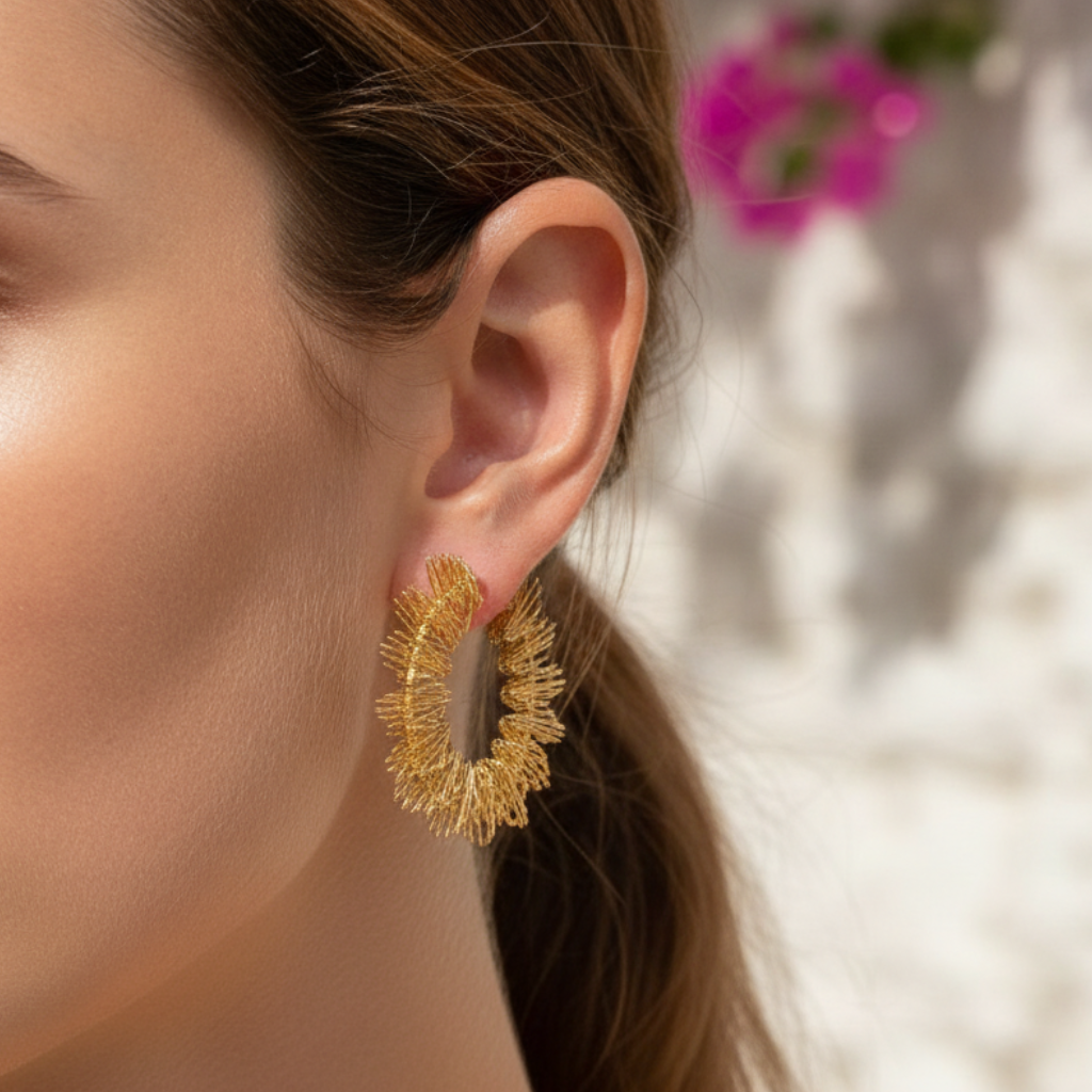 Soleil Hoops - starburst earrings on model | THE ARCIVE