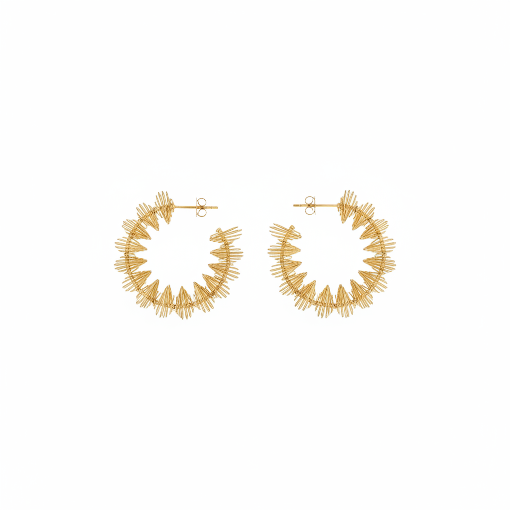 Soleil Hoops - gold sunray hoop earrings flat lay | THE ARCIVE