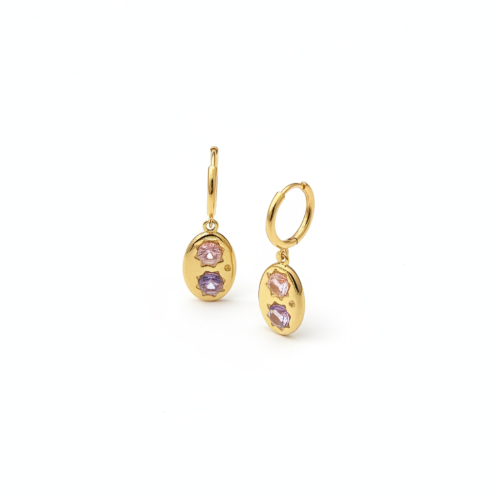 Gemme Drops - pink and lilac zircon drop earrings | THE ARCIVE