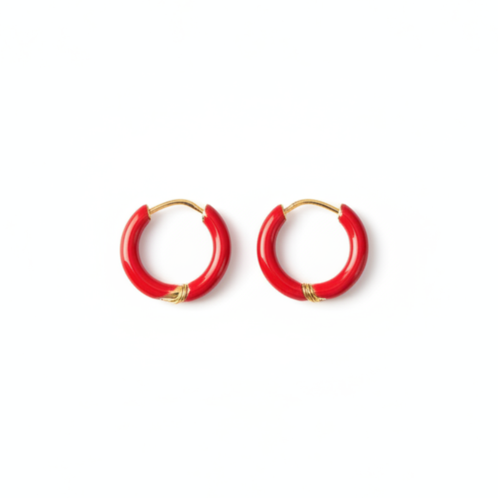 Rouge Hoops - gold red enamel hoops flat lay | THE ARCIVE