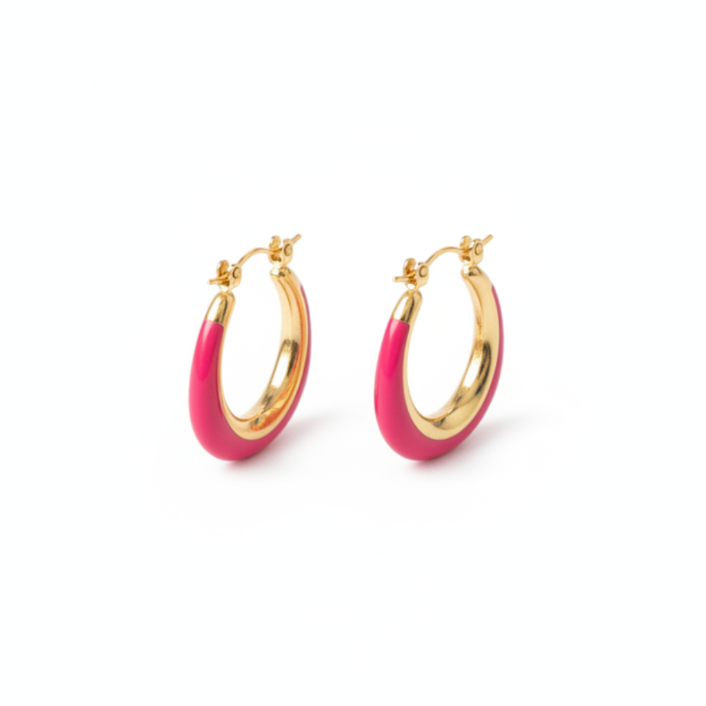 Fuchsia Hoops - pink enamel tube hoop earrings | THE ARCIVE