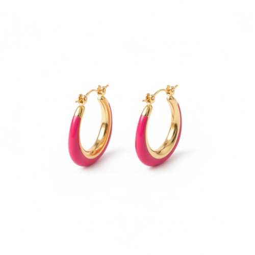 Fuchsia Hoops - pink enamel tube hoop earrings | THE ARCIVE