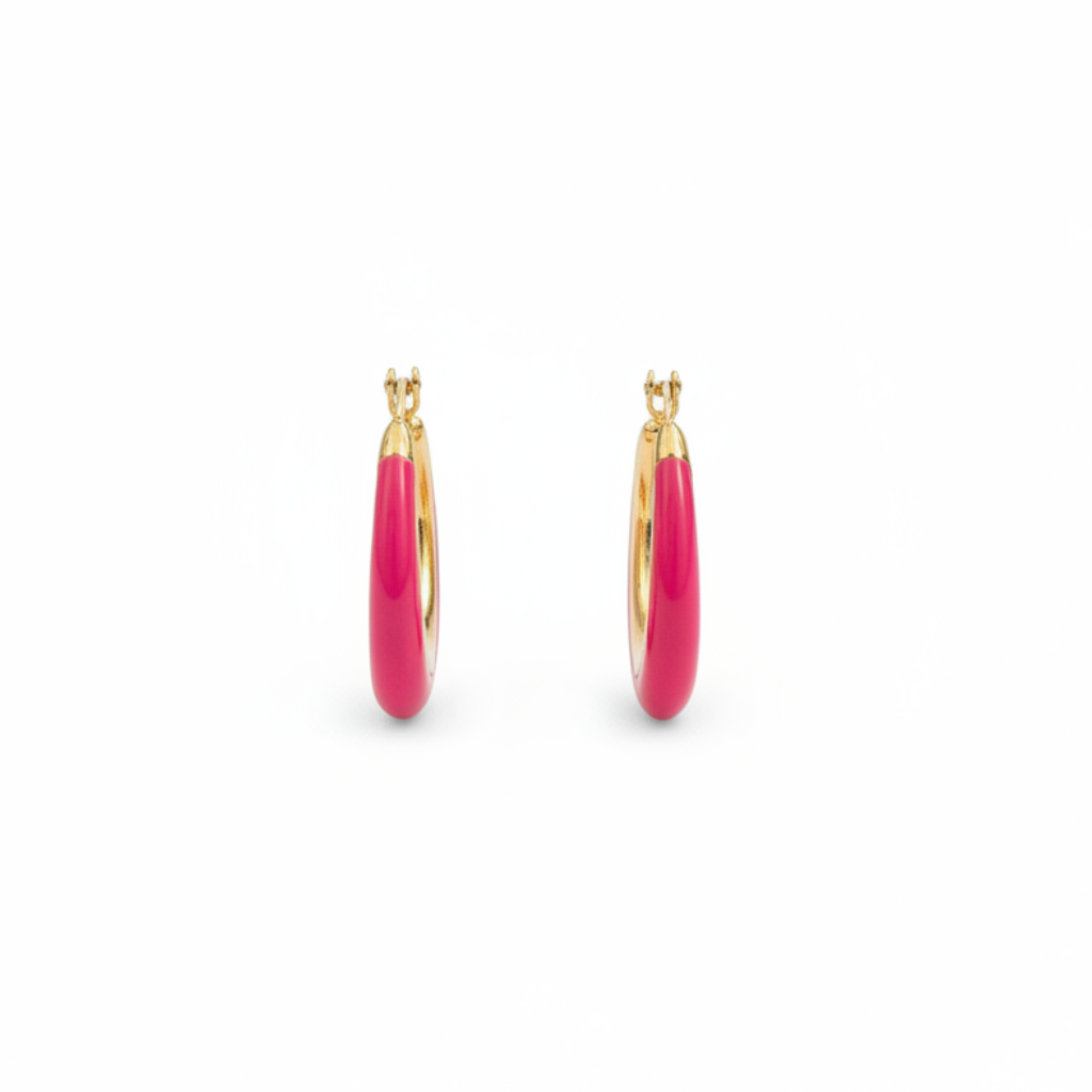 Fuchsia Hoops - fuchsia enamel hoop earring detail | THE ARCIVE