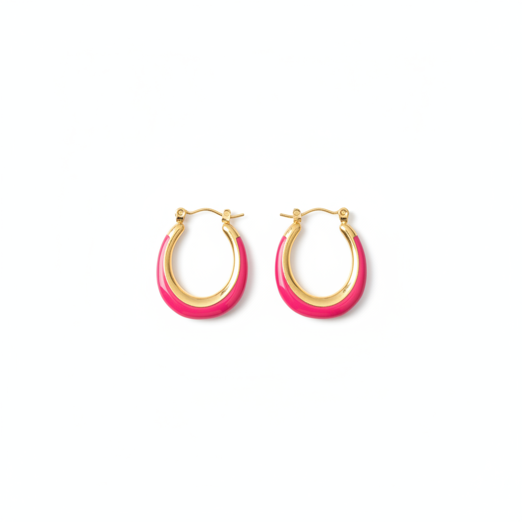 Fuchsia Hoops - gold fuchsia enamel hoops flat lay | THE ARCIVE