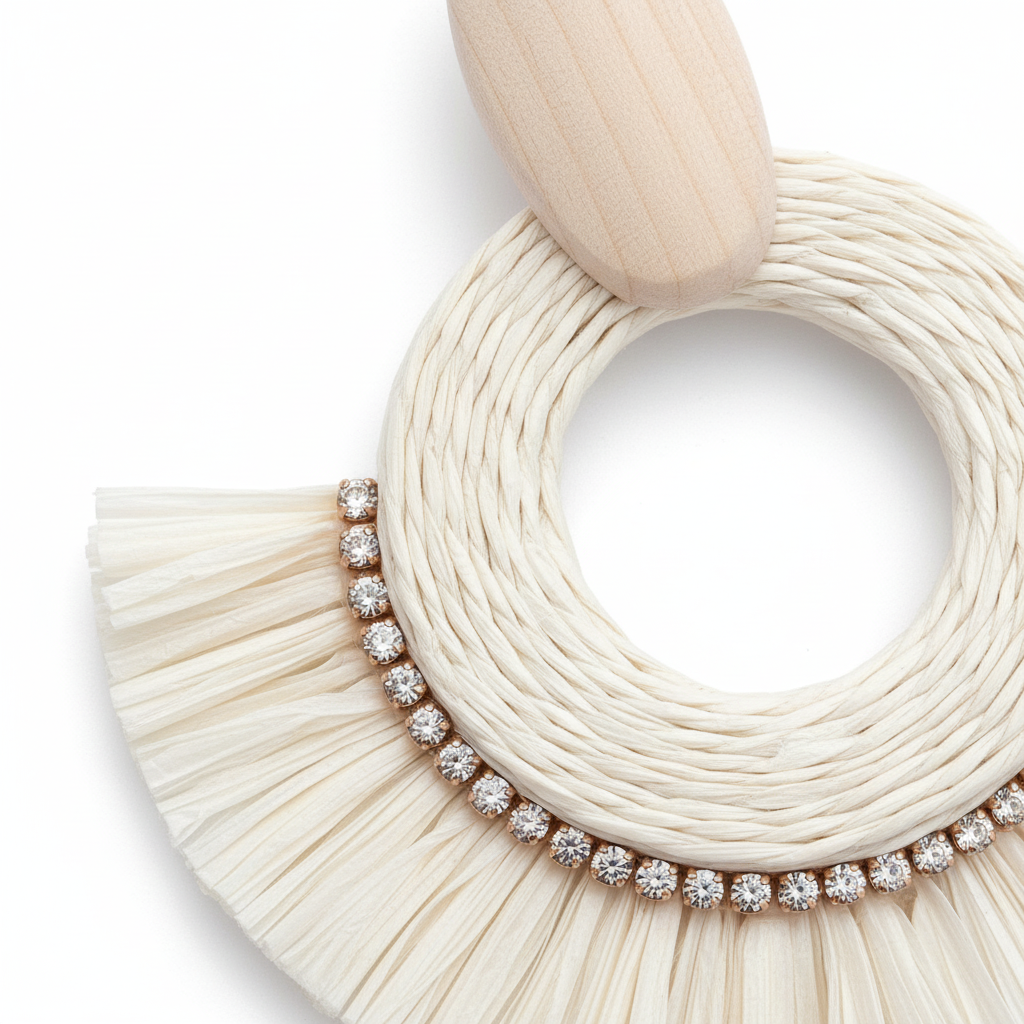 Eventail Raffia Drops — natural fibre drop earrings angle | THE ARCIVE