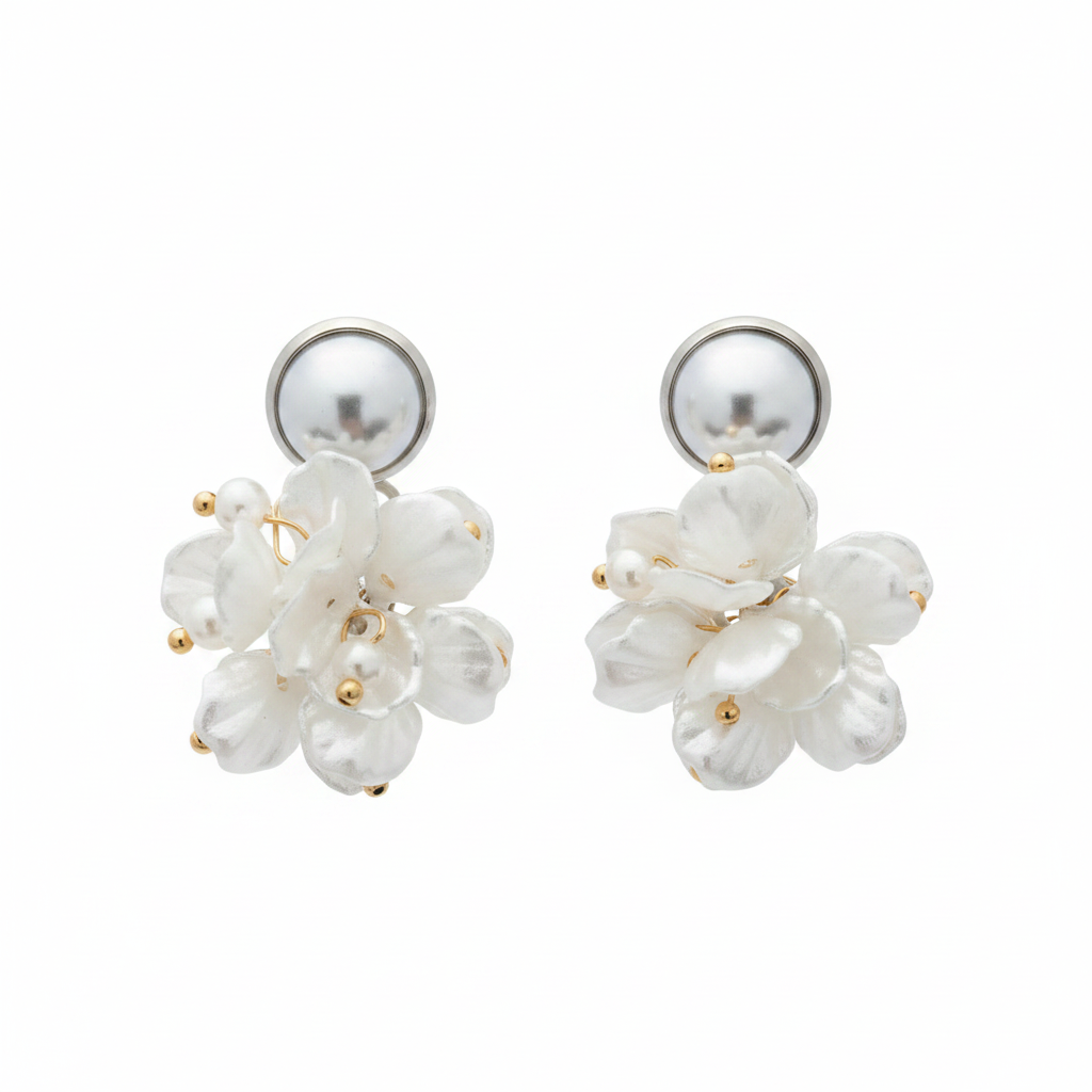Perle Fleur Studs — pearl flower gold stud earrings | THE ARCIVE