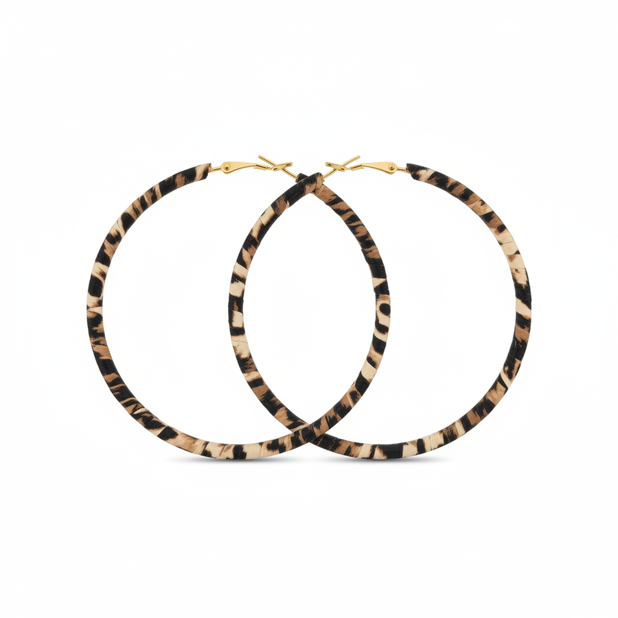 Safari Hoops, leopard-print wrapped statement hoops, product view | THE ARCIVE