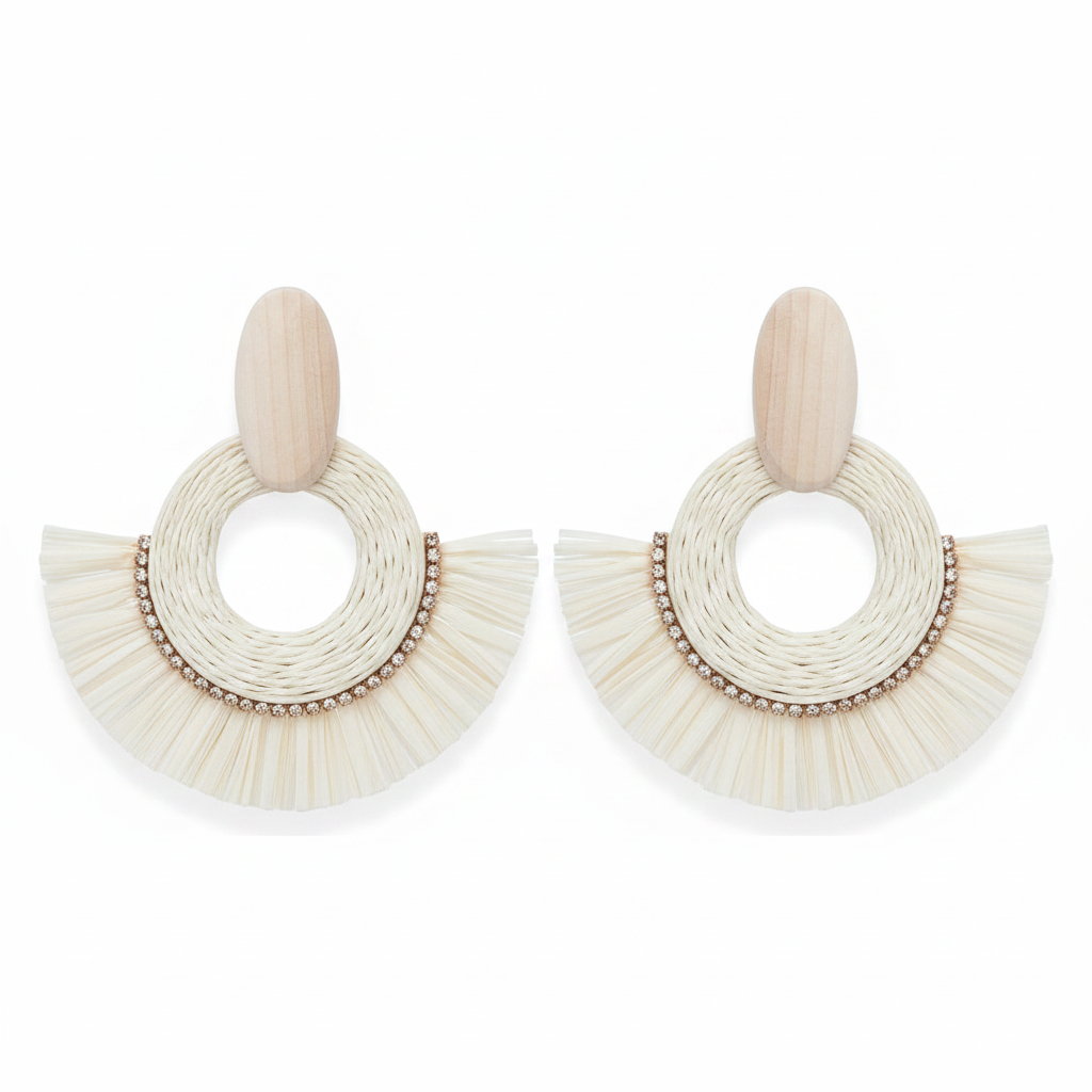 Eventail Raffia Drops — natural raffia fan drop earrings | THE ARCIVE