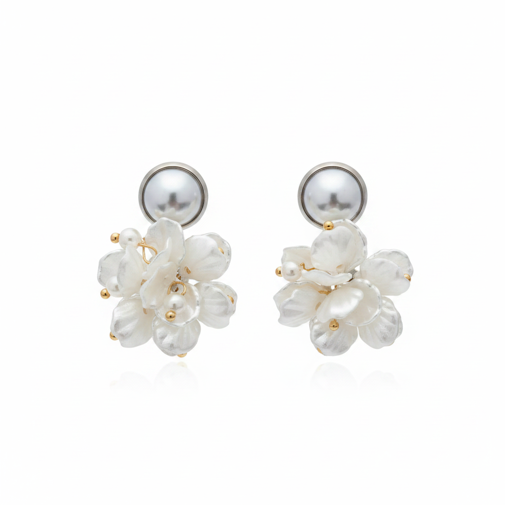 Perle Fleur Studs — pearl flower earrings detail | THE ARCIVE