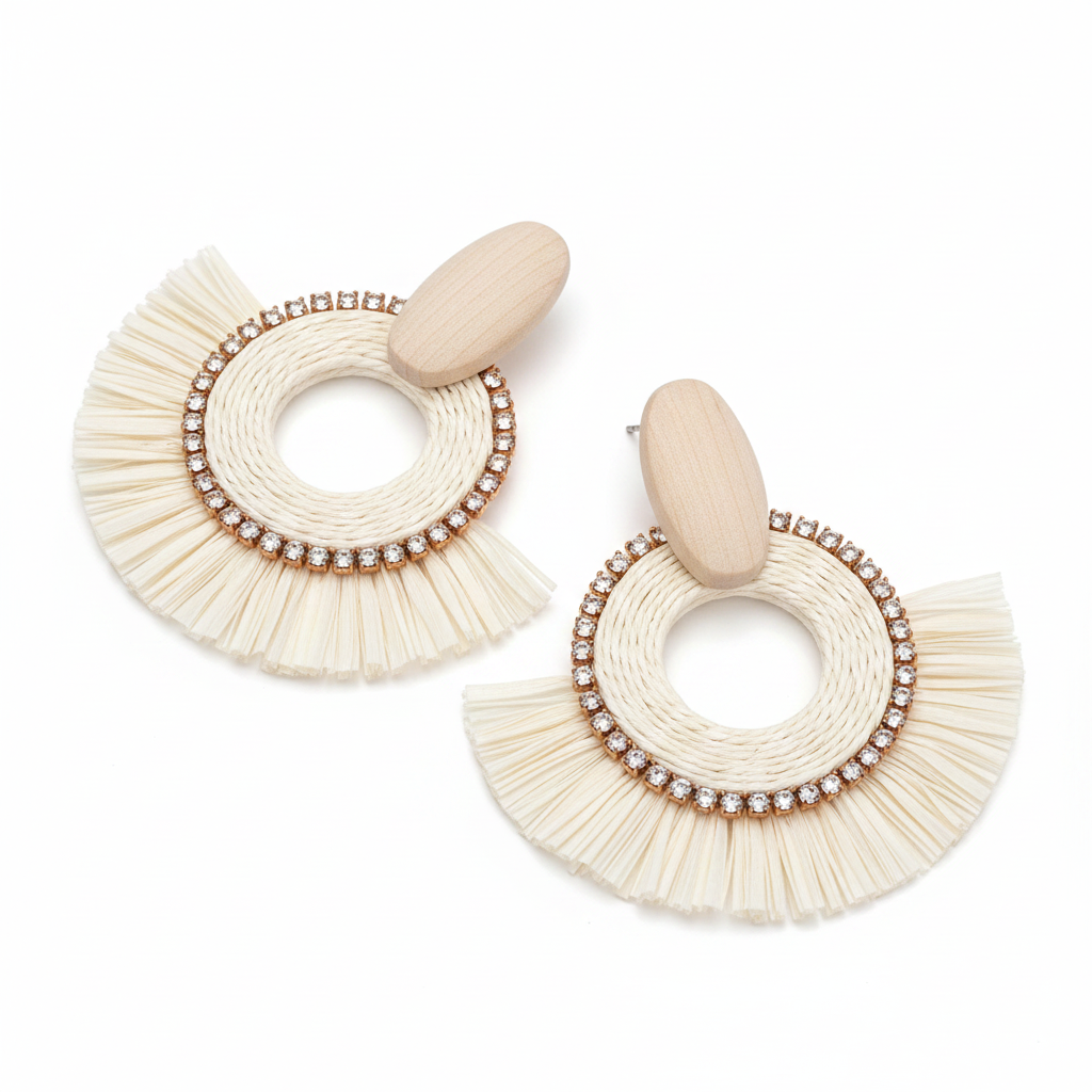Eventail Raffia Drops — woven raffia earrings lifestyle | THE ARCIVE