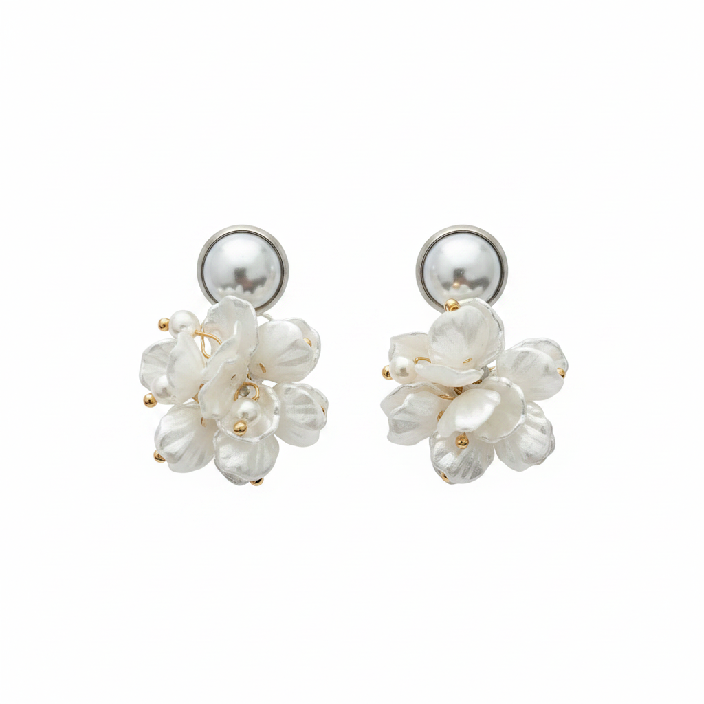 Perle Fleur Studs — pearl floral stud earrings angle | THE ARCIVE