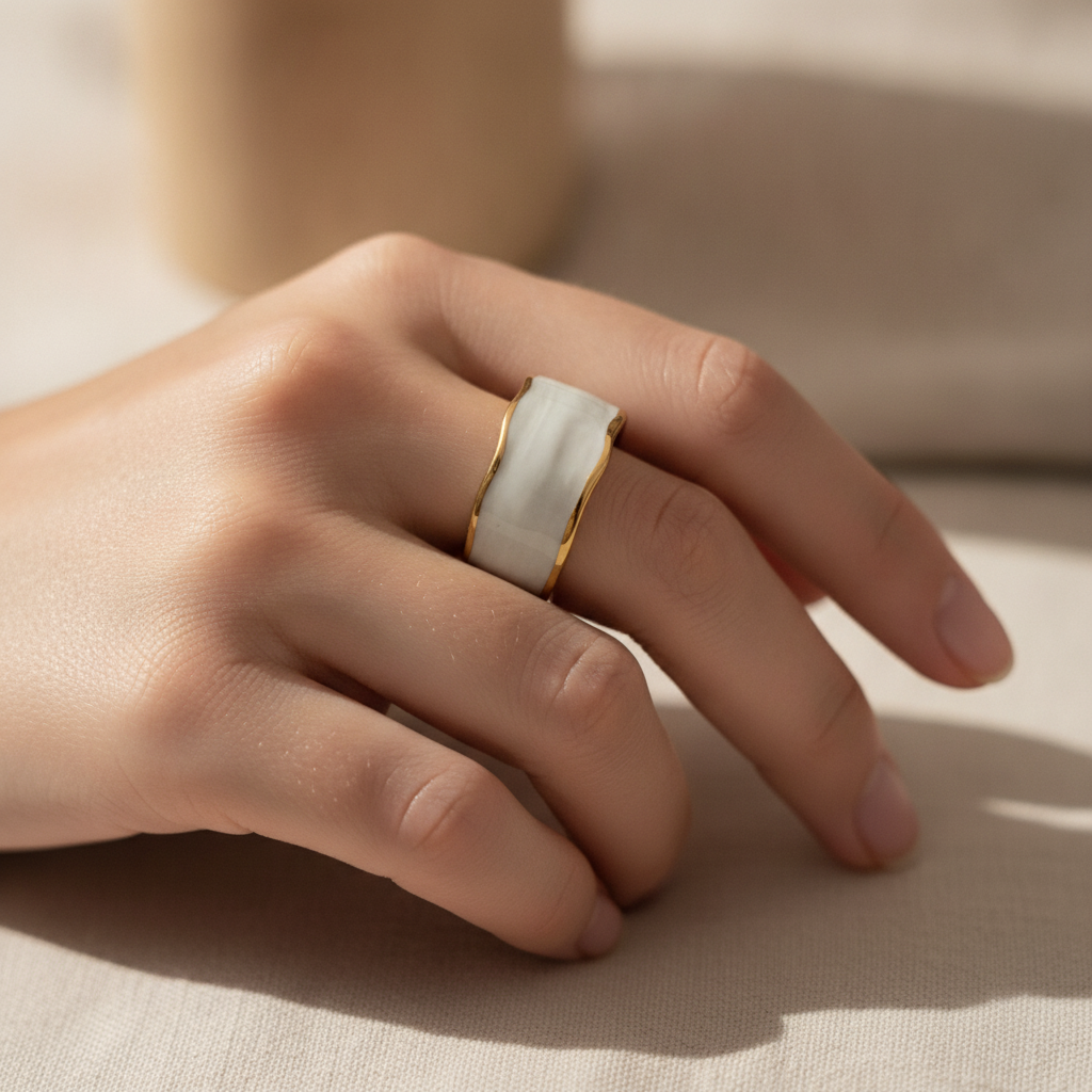 Émail Ring - white enamel ring worn on hand | THE ARCIVE
