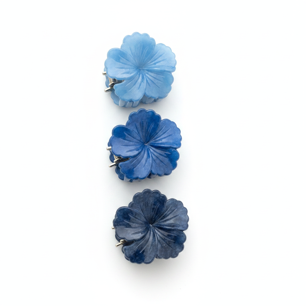 Fleur Mini Claw Clips - set of 3 floral blue mini clips | THE ARCIVE
