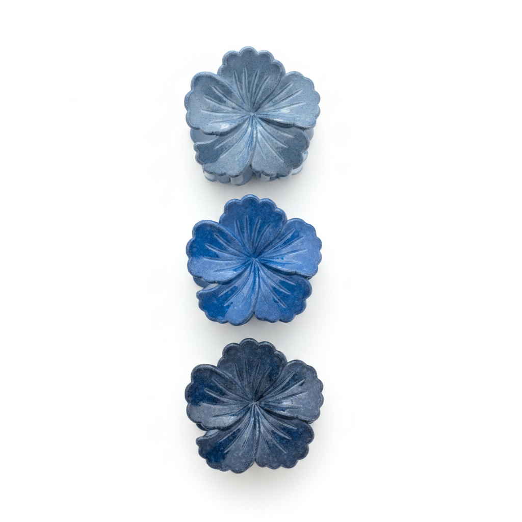 Fleur Mini Claw Clips - flower-shaped mini claw clips in blue | THE ARCIVE