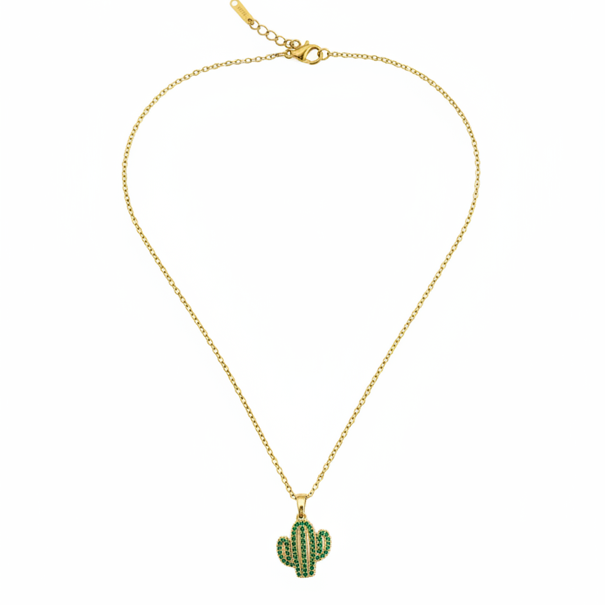Cactus Charm Necklace — green zircon cactus necklace lifestyle | THE ARCIVE