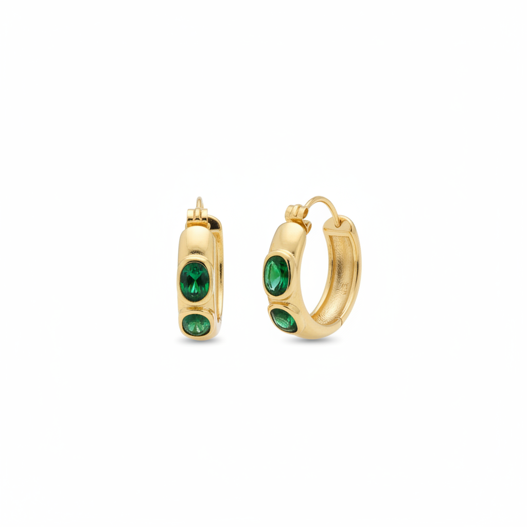 Jade Hoops - green crystal huggie hoop earrings | THE ARCIVE