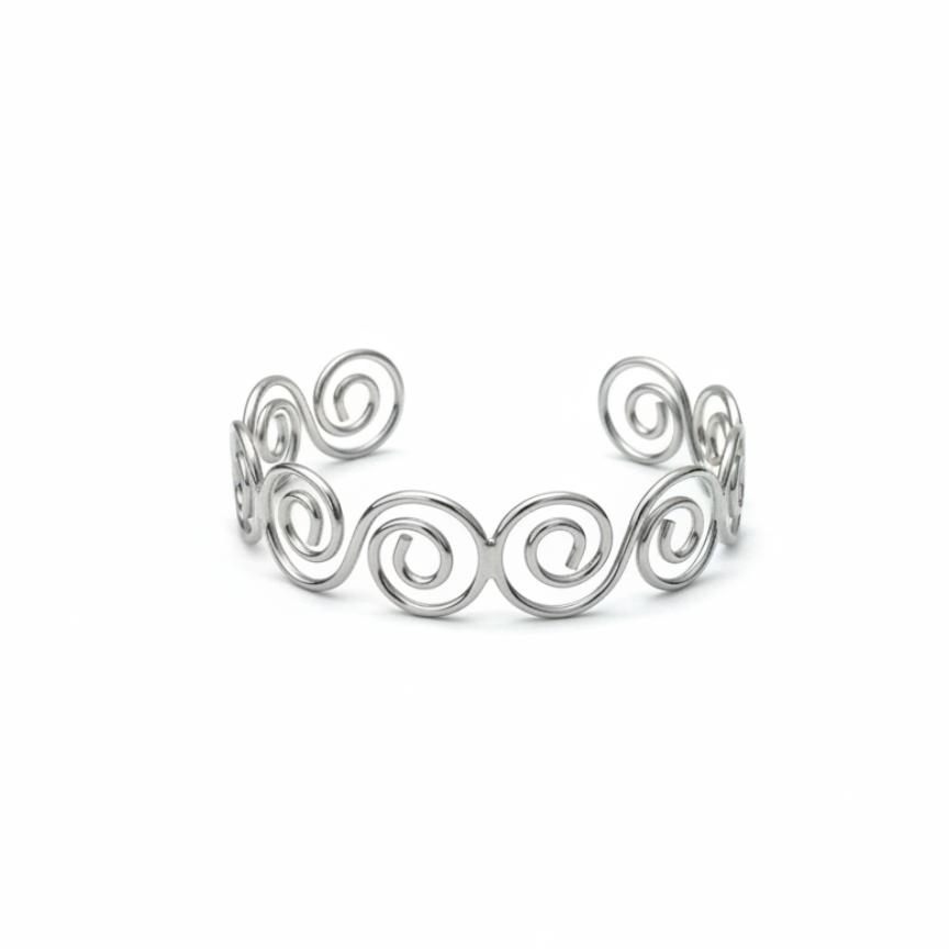 Scroll Choker, stainless steel scrollwork open choker, angled view | THE ARCIVE