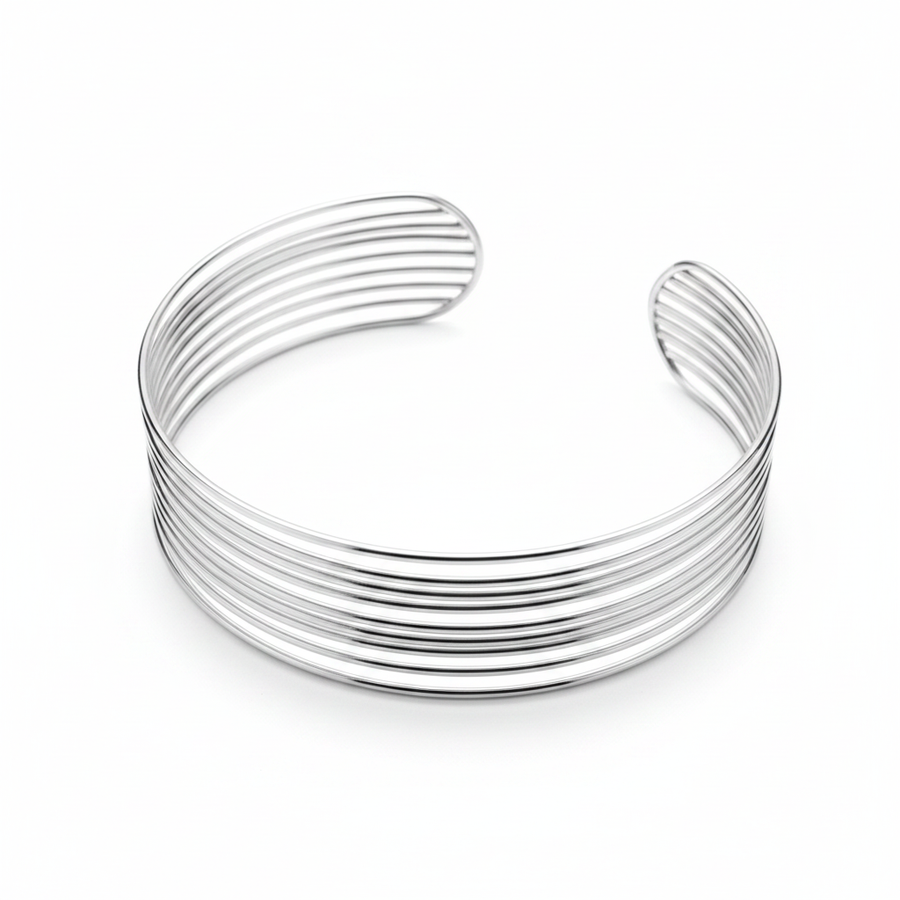 Contour Choker, wide multi-wire stainless steel cuff choker, angled view | THE ARCIVE