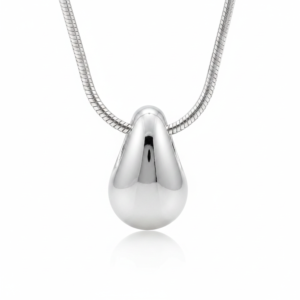 Larme Pendant Necklace — oversized silver teardrop pendant on snake chain | THE ARCIVE