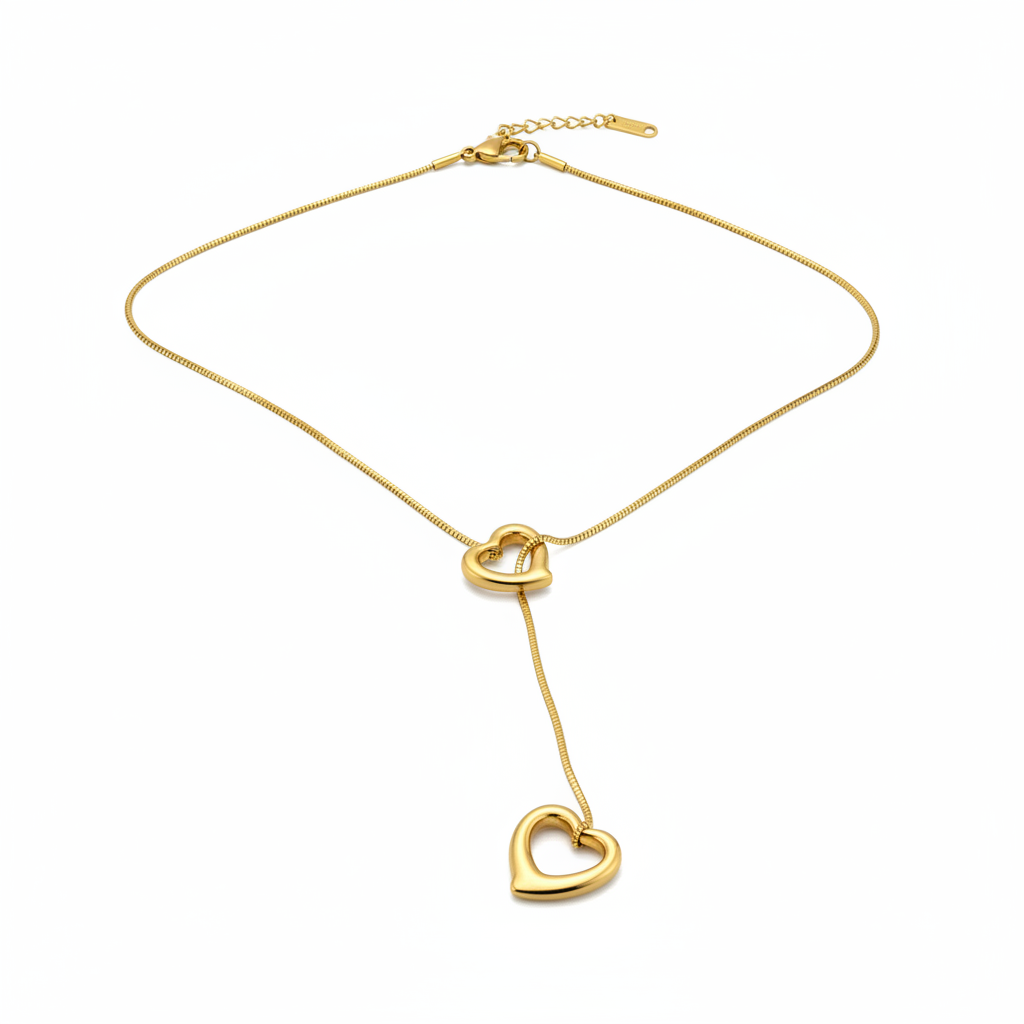Double Cœur Lariat Necklace — double heart Y-necklace detail | THE ARCIVE