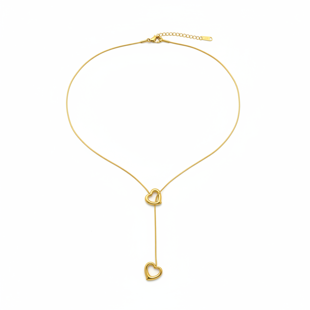 Double Cœur Lariat Necklace — double heart Y-drop gold necklace | THE ARCIVE
