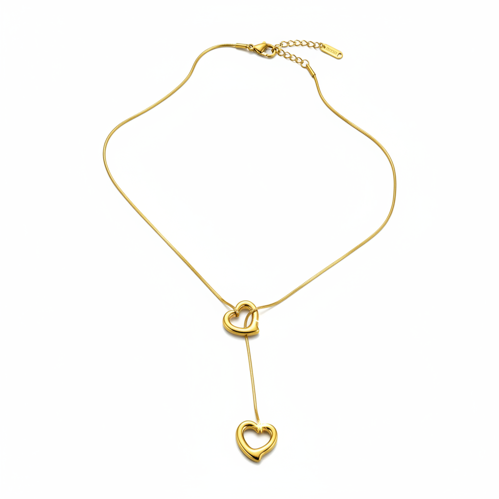 Double Cœur Lariat Necklace — gold lariat necklace angle | THE ARCIVE