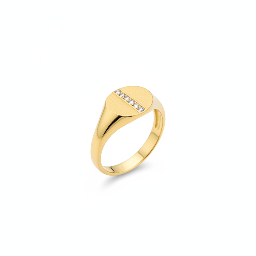 Halo Ring, gold-tone pavé signet ring, angled view | THE ARCIVE