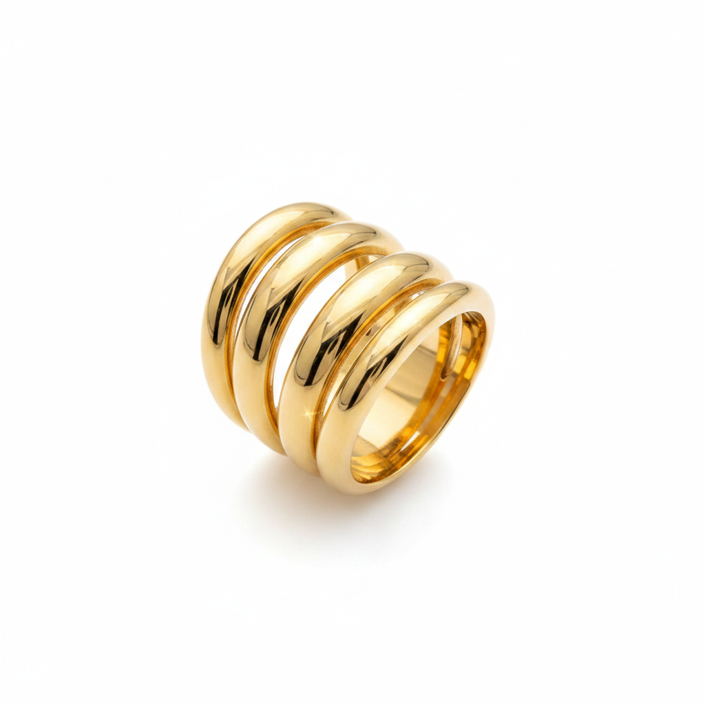Strates Ring — multi-band gold ring angle view | THE ARCIVE